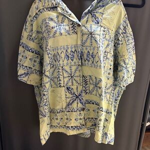 Women's Blue and Cream Button Down Shirt